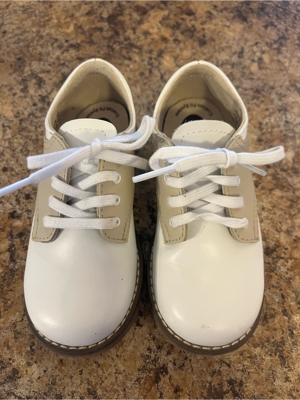 FootMates White and Beige Lace-Up Kids Dress Shoes